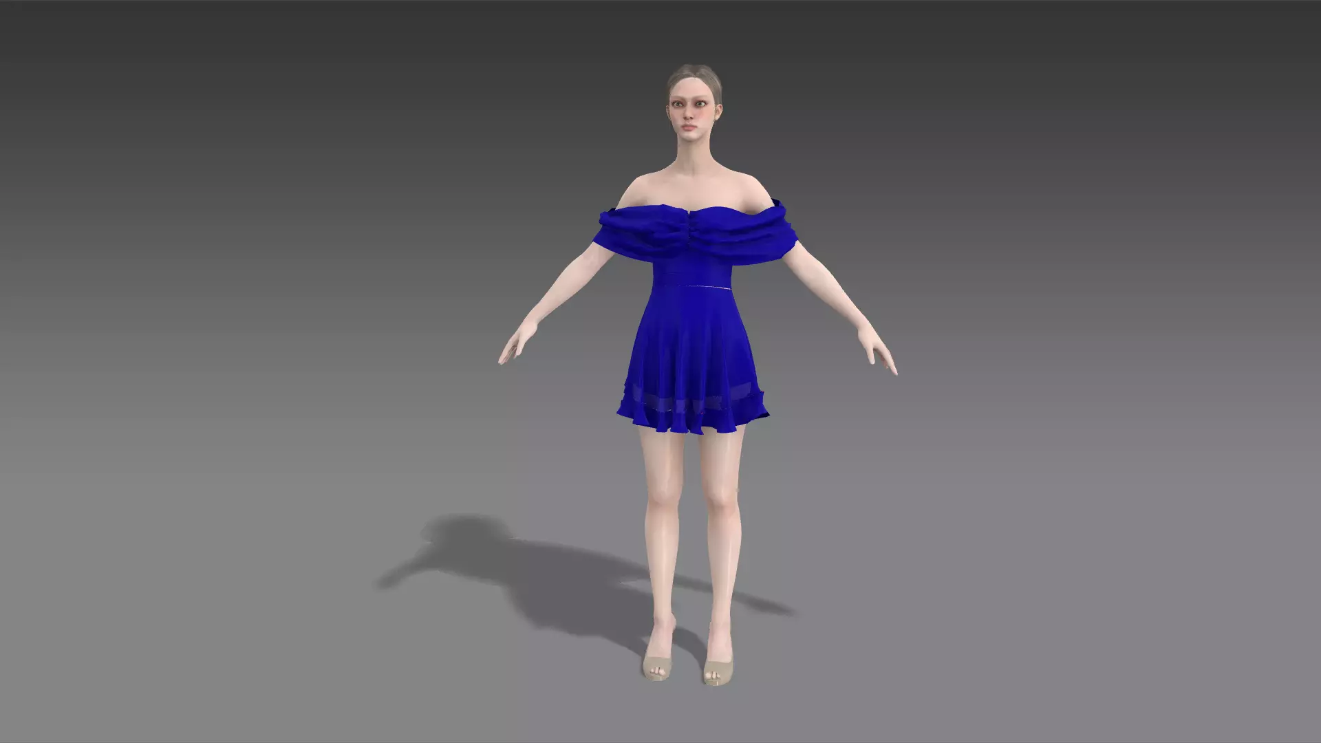 Electric blue dress wide neckline Low-poly 3D model