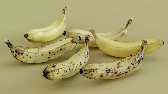 Realistic Banana 3D Scan 1 Mesh with 6 Ripeness Textures Low-poly 3D model