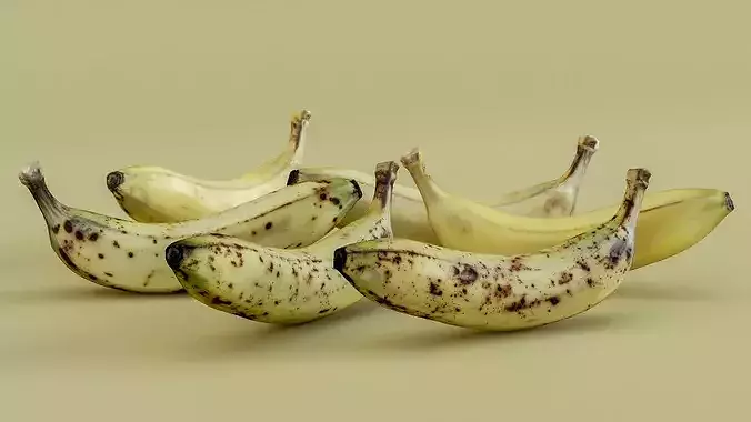 Realistic Banana 3D Scan 1 Mesh with 6 Ripeness Textures Low-poly 3D model 6