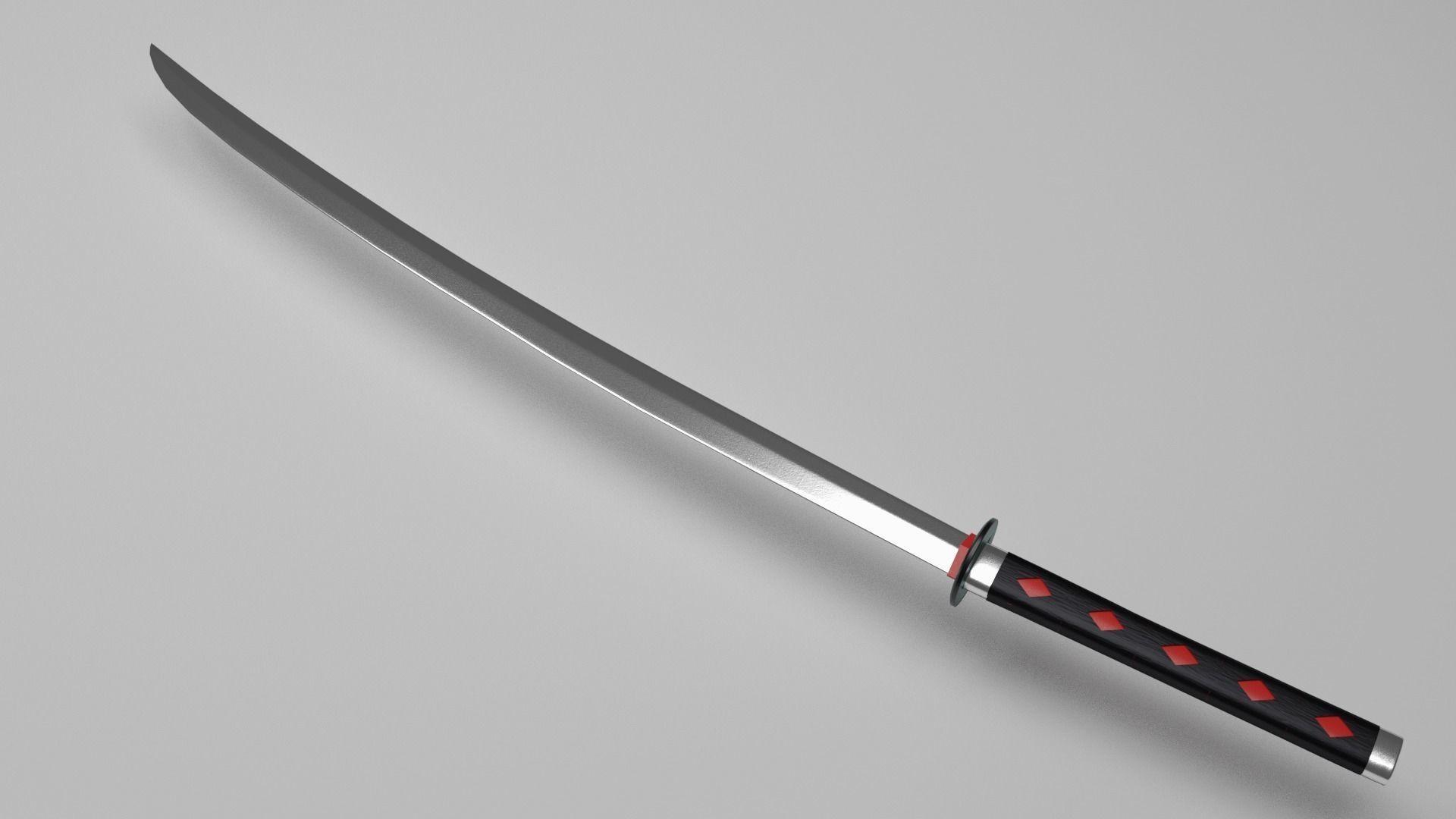 Black Hilt Katana Low-poly 3D model_1