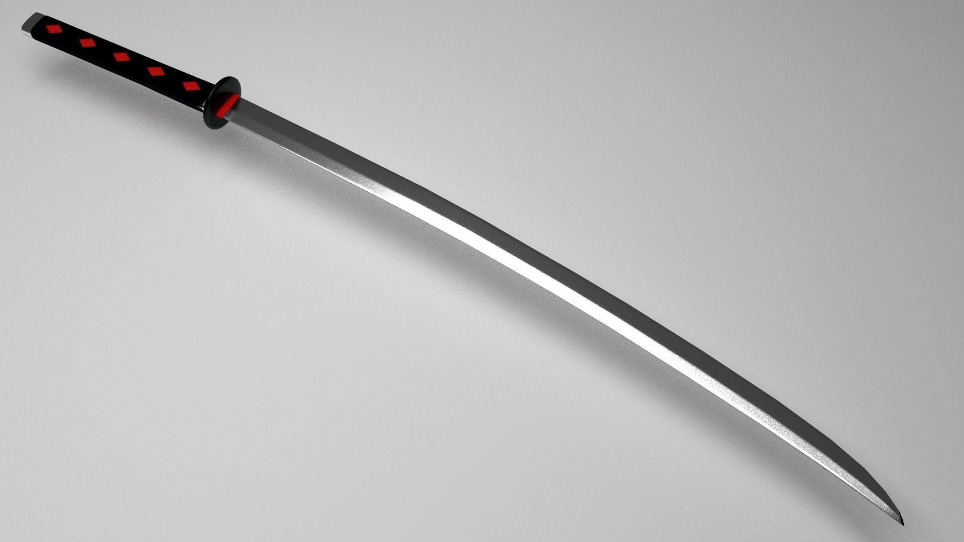 Black Hilt Katana Low-poly 3D model_5