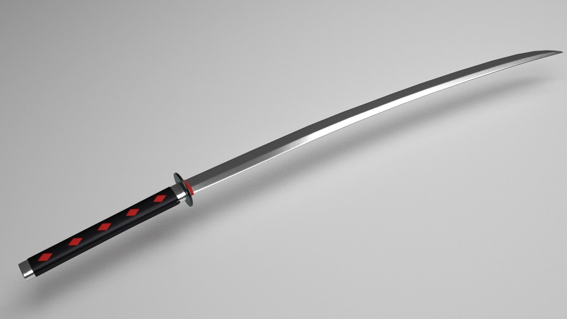 Black Hilt Katana Low-poly 3D model_4
