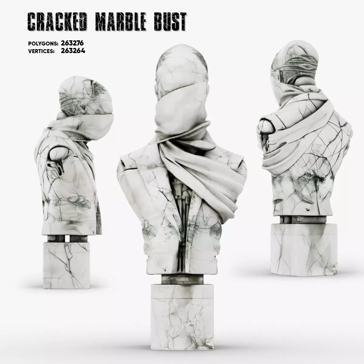 Cracked Marble Bust 3D model