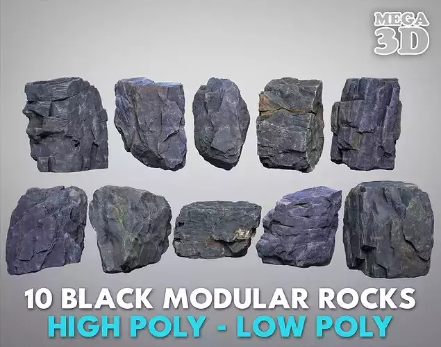 10 Modular Black Rocks 3D Pack A 260621