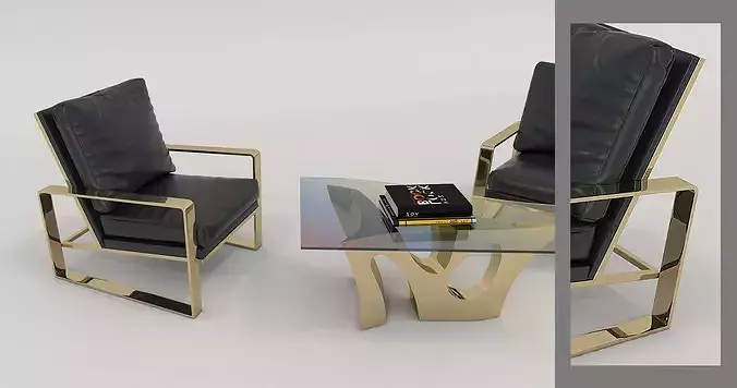 Contemporary Living Room Furniture Set 3D model 6