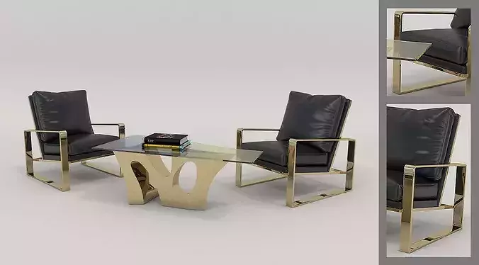 Contemporary Living Room Furniture Set 3D model 5