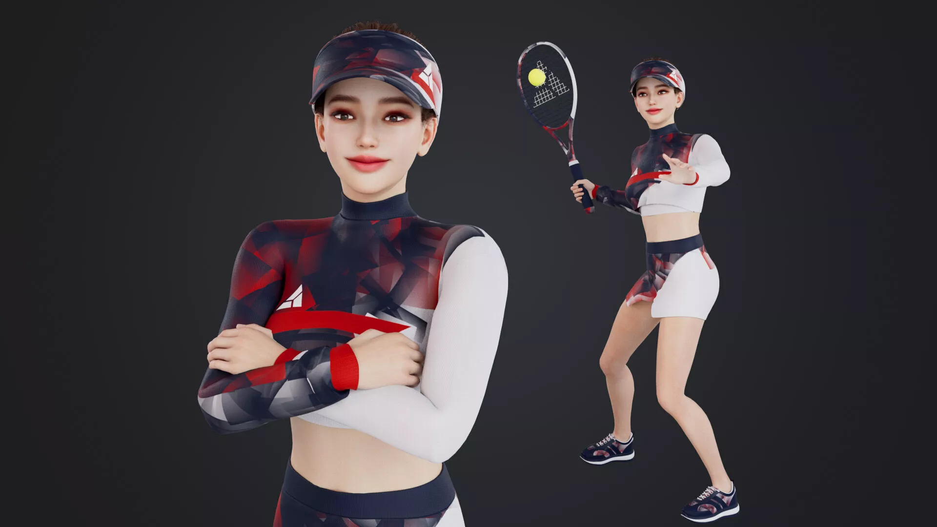 Female Tennis Player Low-poly 3D model