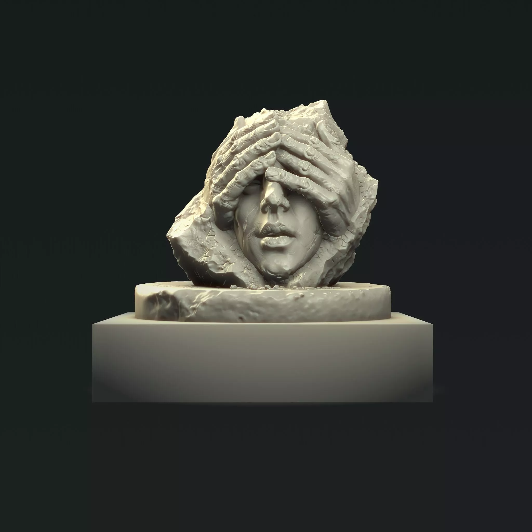 Veil of Silence Surreal Blindfold Hands Face Sculpture STL 3D print model