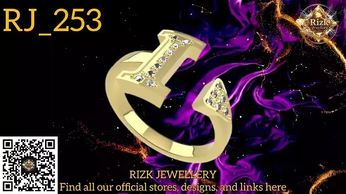 Initial Letter I Diamond Ring Style 5 Model RJ 253