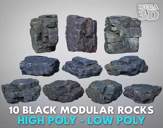 10 Modular Black Rocks 3D Pack C 260621