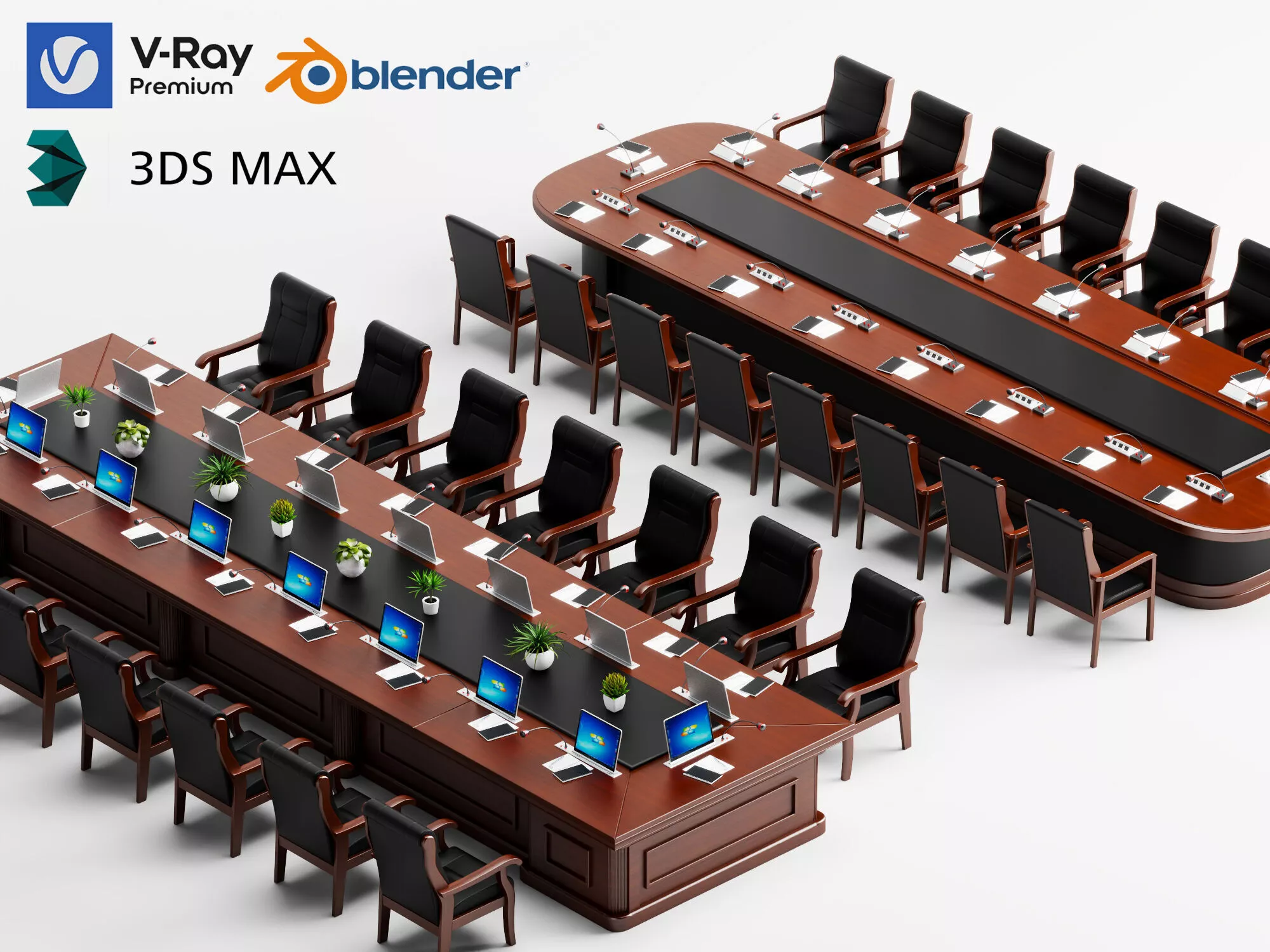Large Modern Conference Boardroom Set 3D model