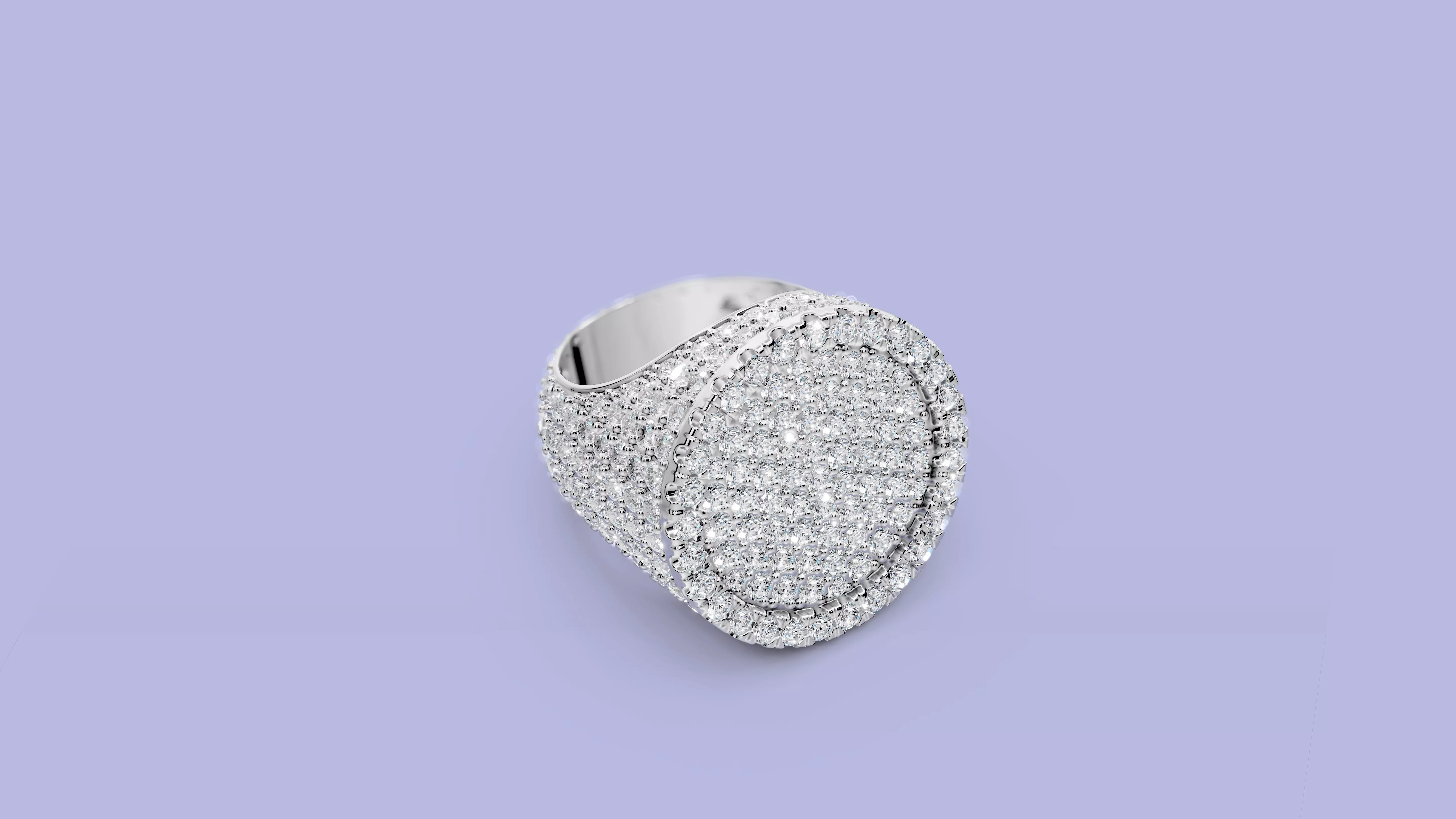 Iced Out Round Signet Ring 3D Print Model - Hip Hop Mens Ring 3D print model