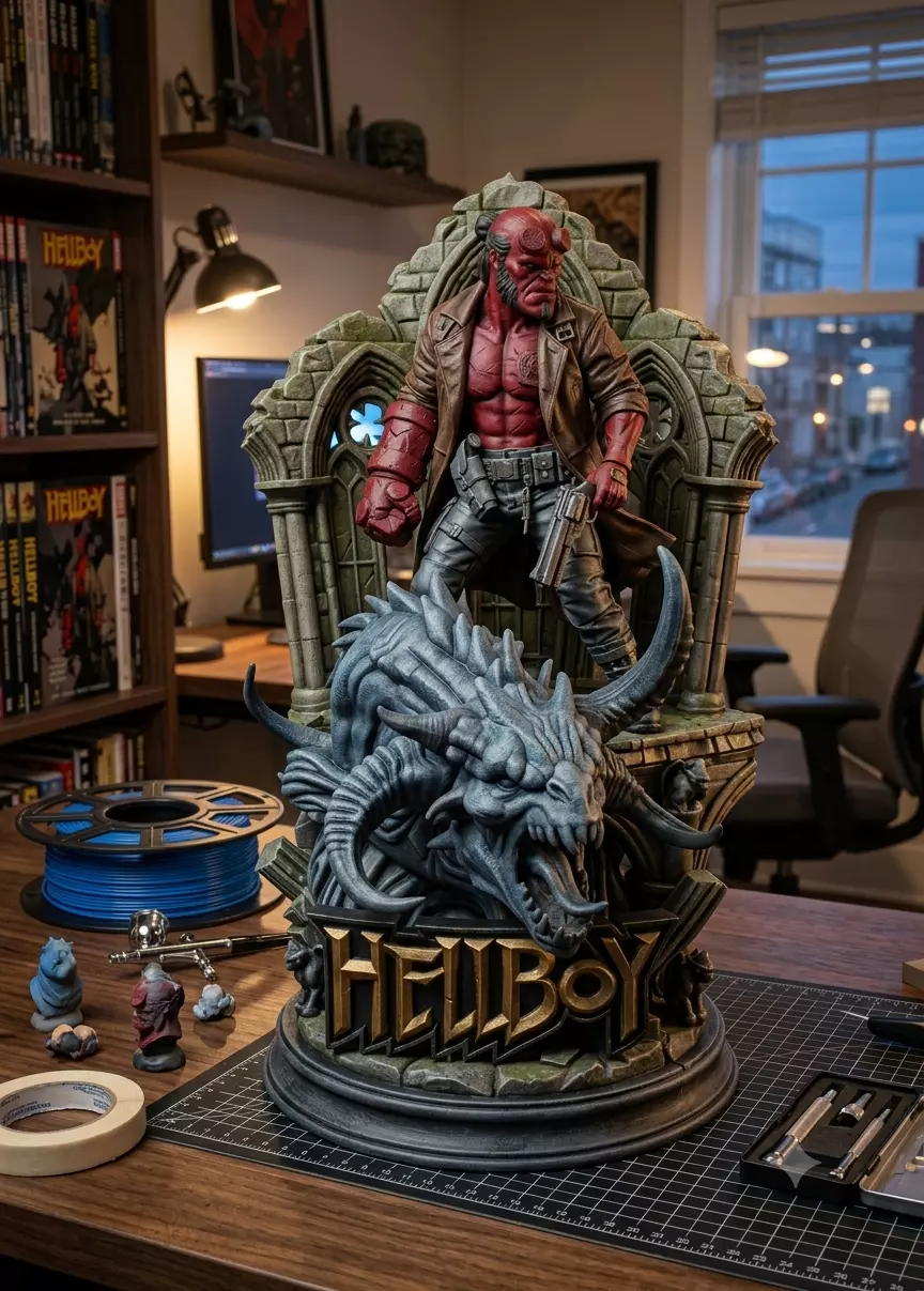Hellboy STL File for 3D Printing-Highly Detailed Hellboy Statue 3D print model