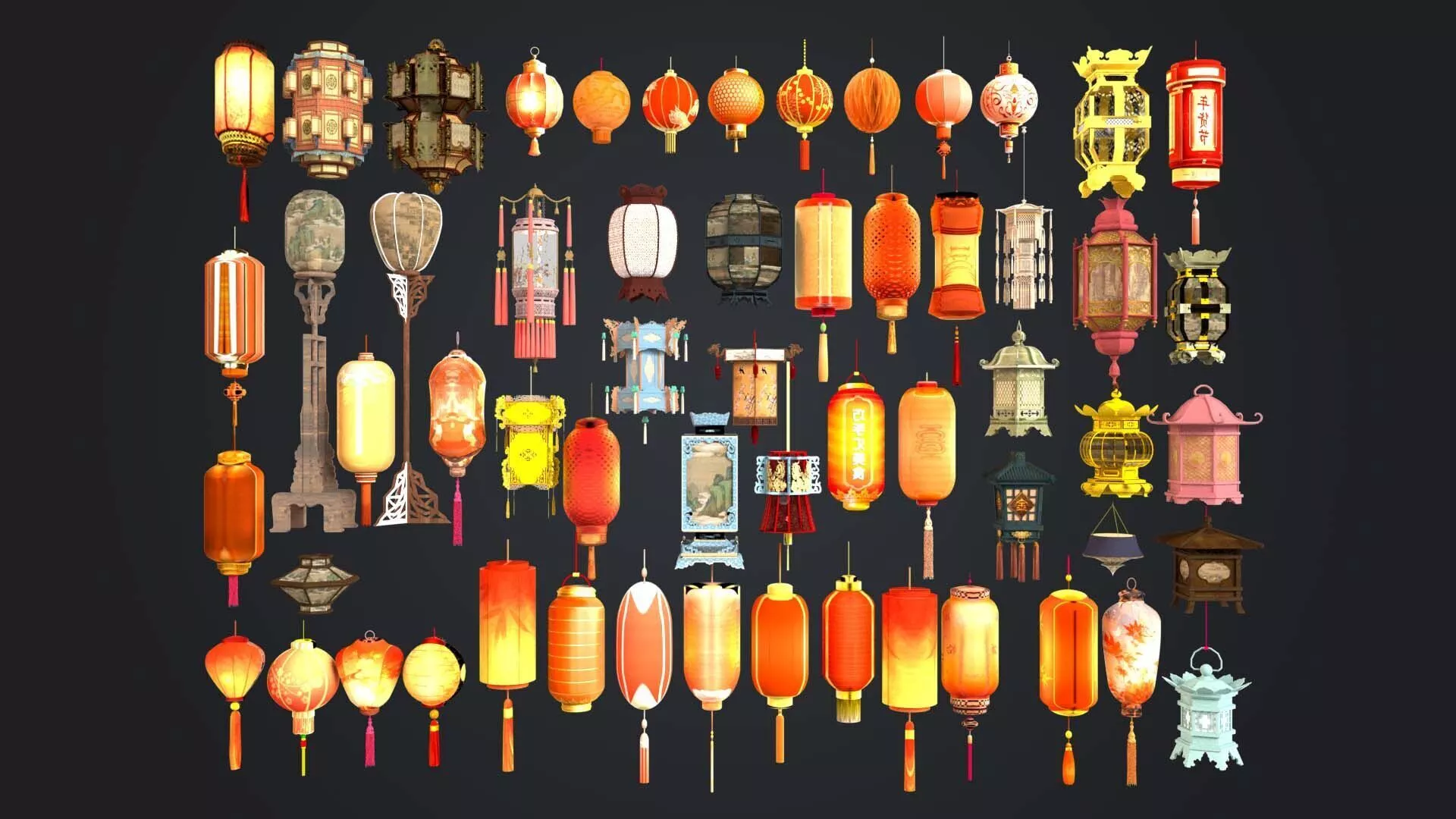 Realistic Chinese Lantern Collection Low-poly 3D model