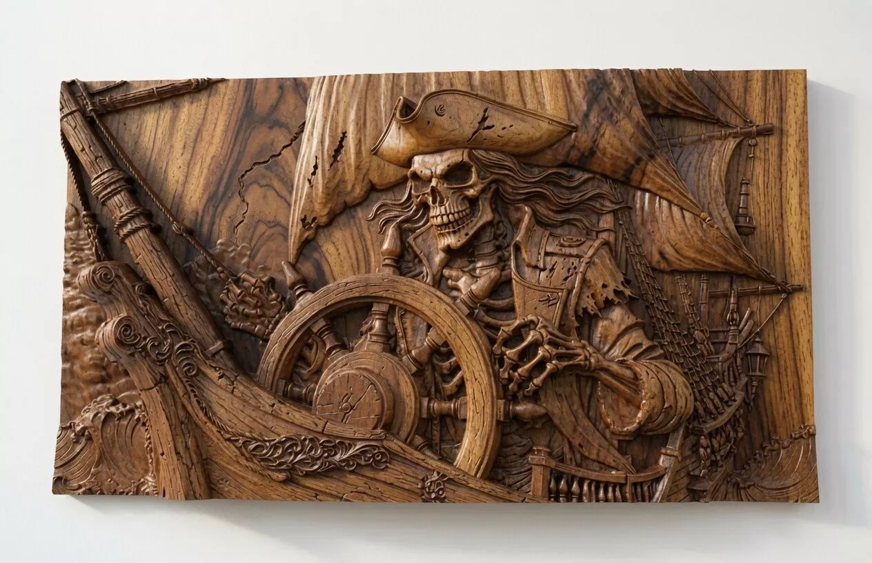 Pirate Skeleton Captain 3D Bas-Relief 3D print model
