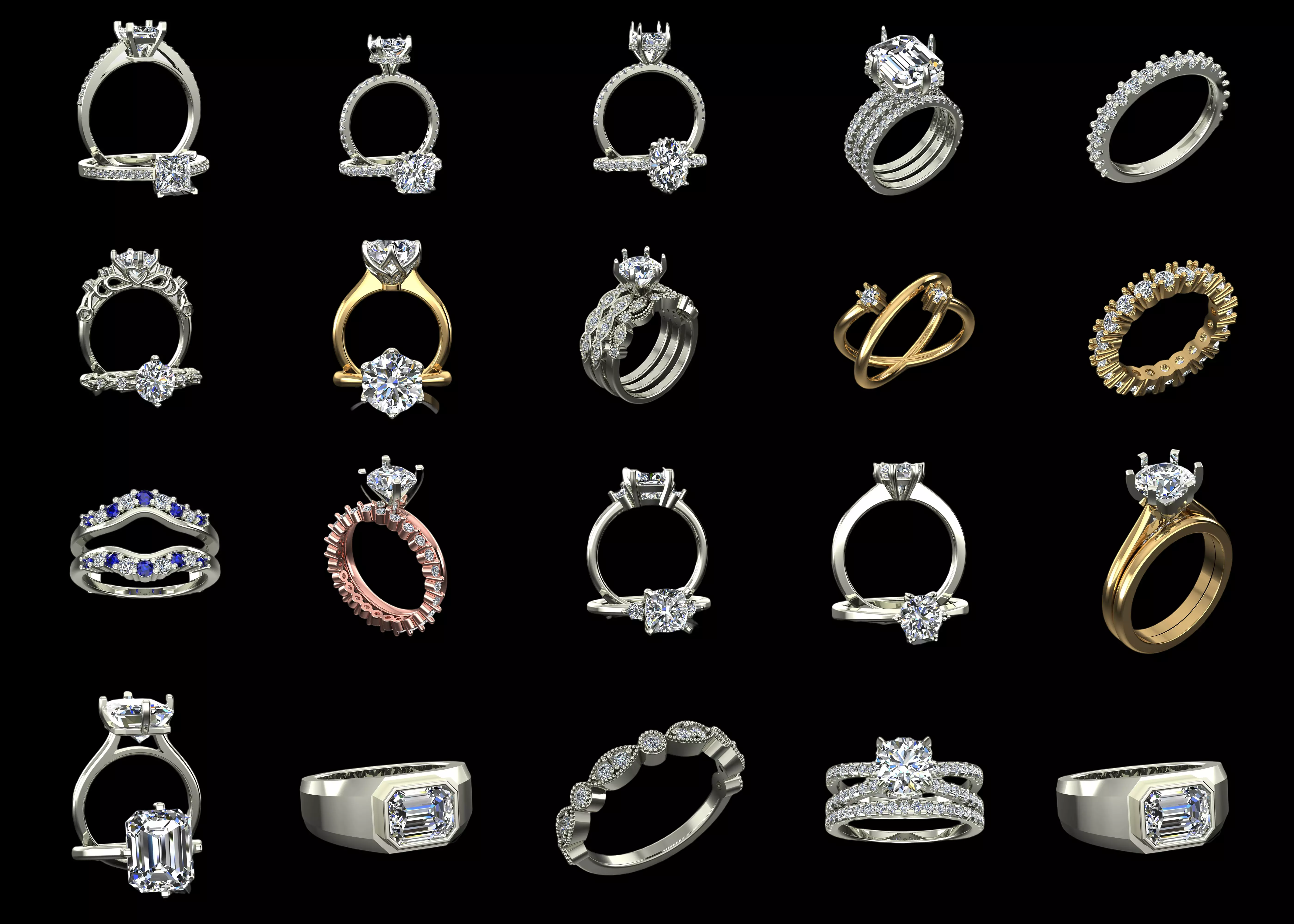 20 Premium Ring CAD Models STL 3DM Jewelry Design Bundle 3D print model