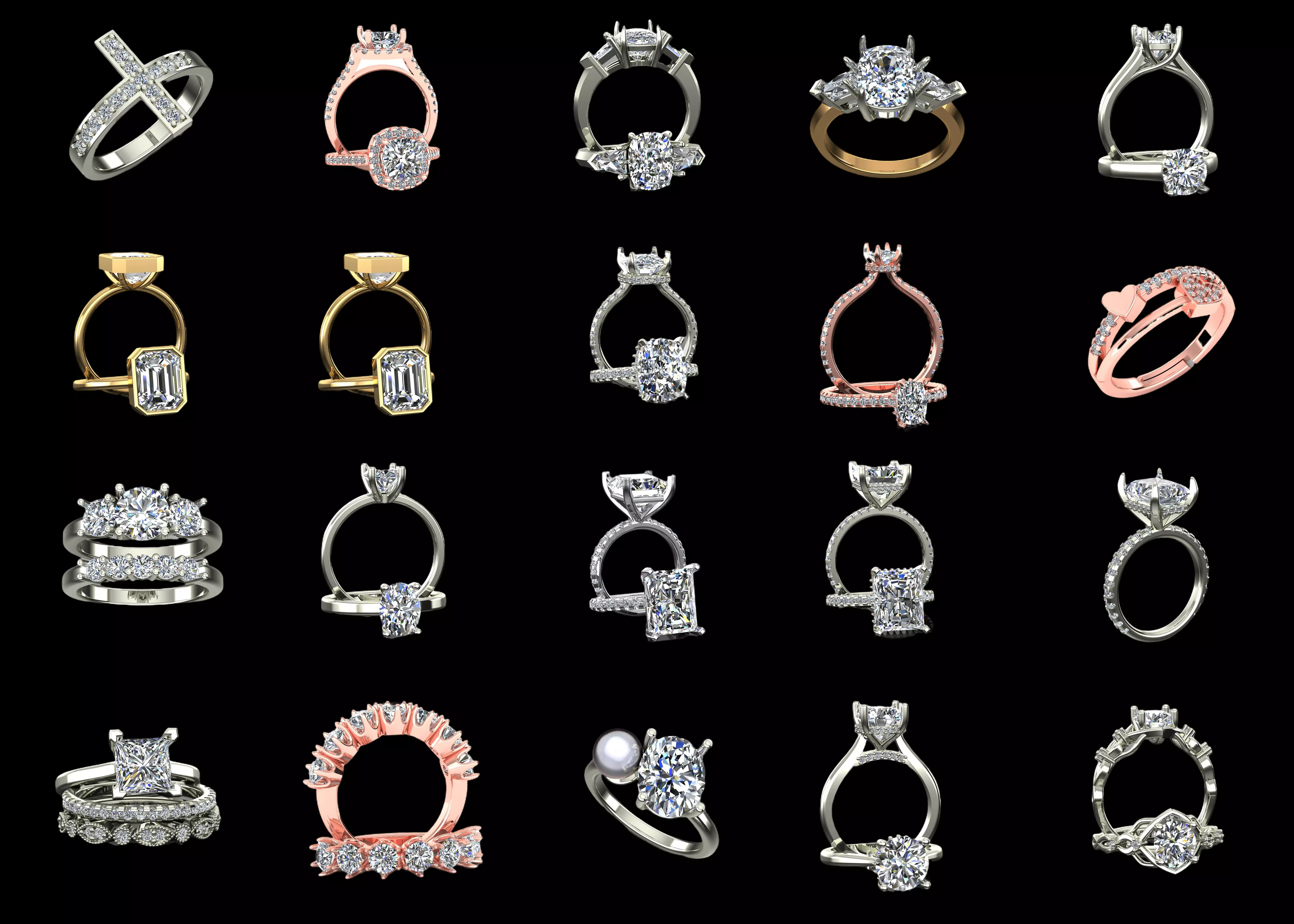 20 Designer Engagement Ring CAD Models STL 3DM Bundle Pack 3D print model