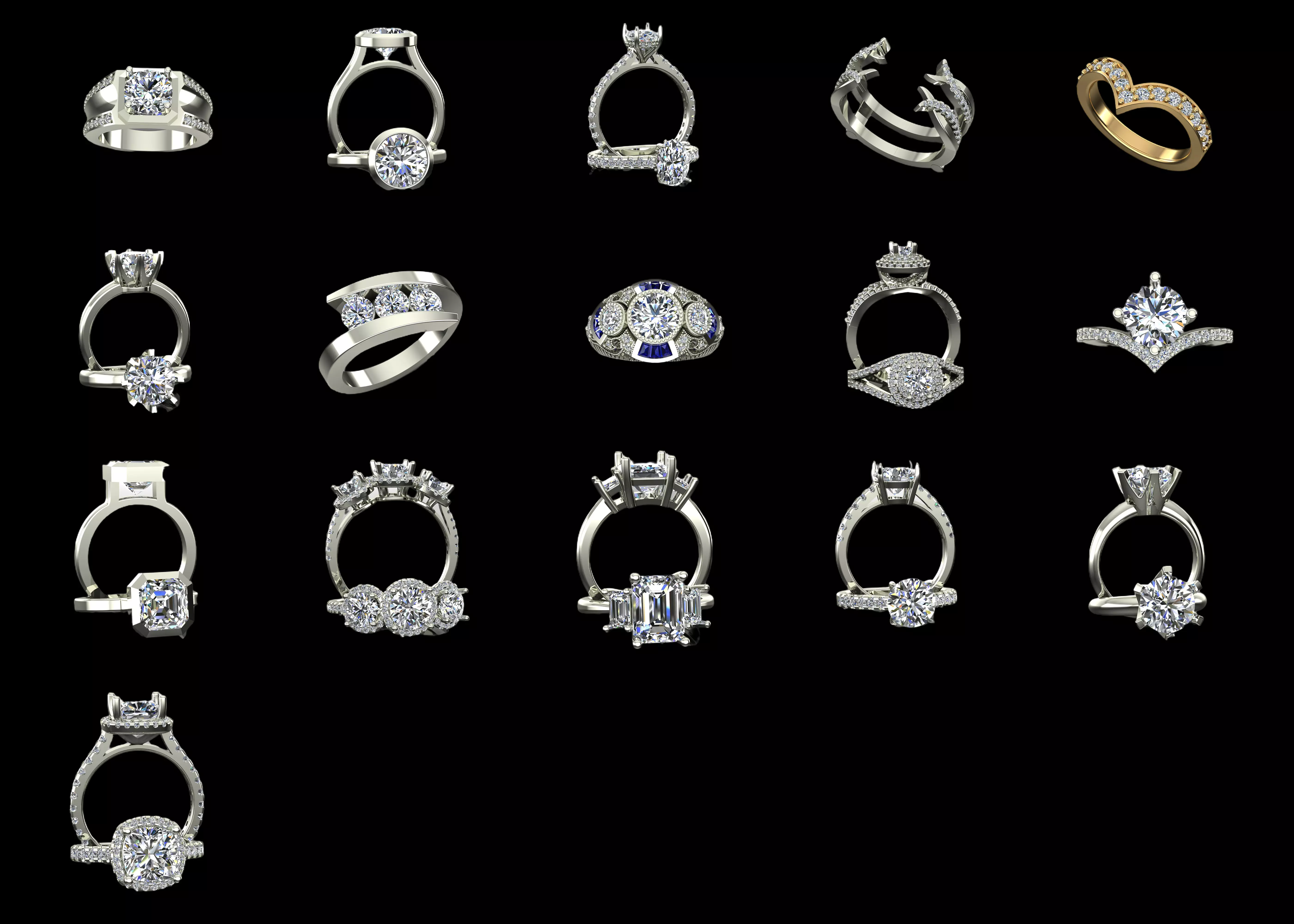 16 Luxury Ring CAD Models STL 3DM Jewelry Design Bundle Pack 3D print model