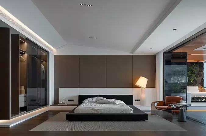 Japanese bedroom with a landscape balcony 3D model 2