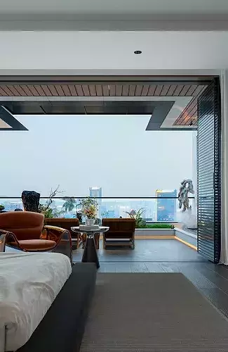Japanese bedroom with a landscape balcony 3D model 6