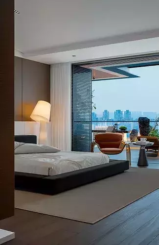 Japanese bedroom with a landscape balcony 3D model 4