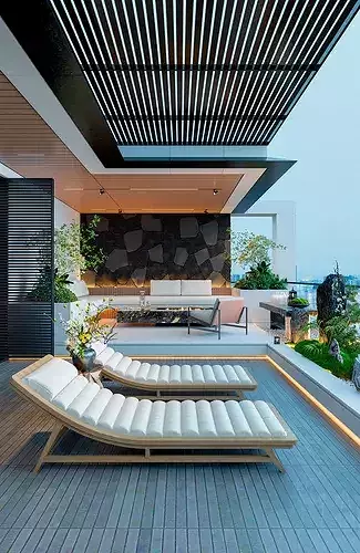 Japanese bedroom with a landscape balcony 3D model