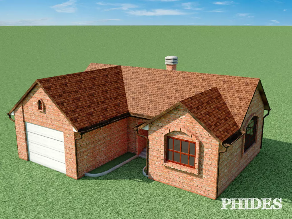 Low Poly House brick with garage Low-poly 3D model