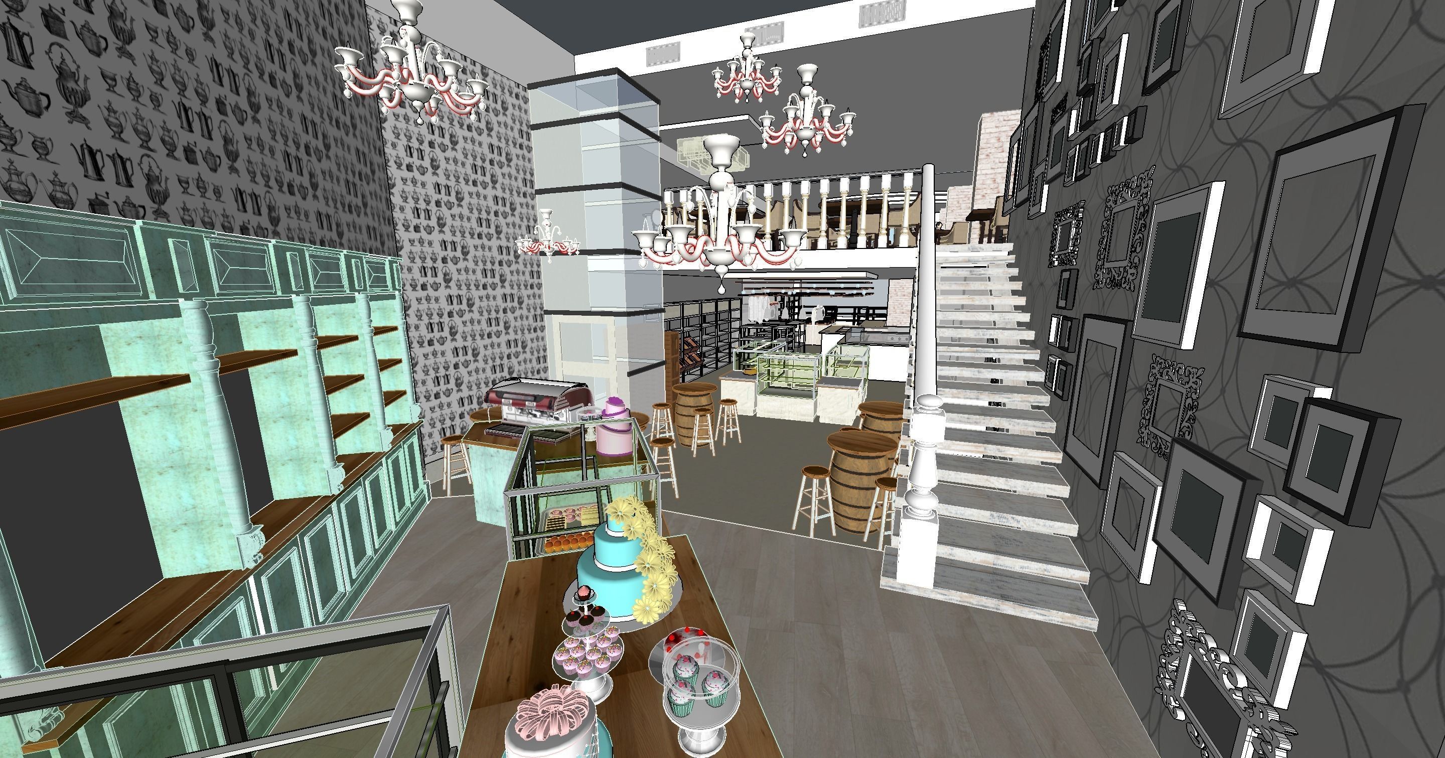 Restaurant and deli design wth upstairs sushi and cocktail bar   3D model