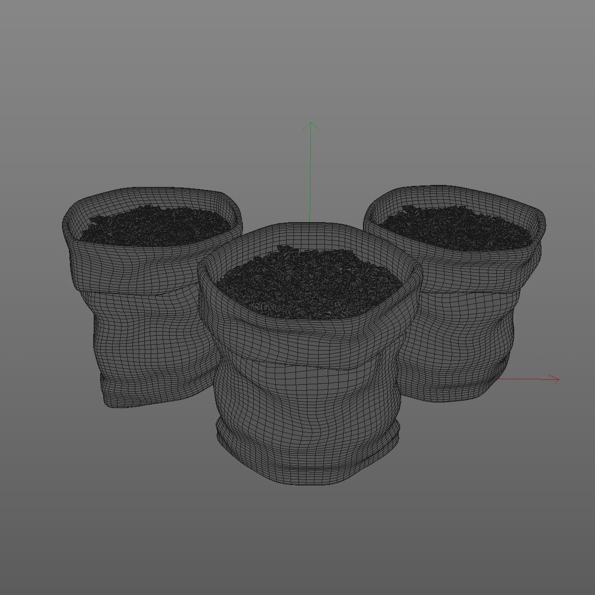 Coffee Burlap Hessian Fabric Bag with Coffee Beans Low-poly 3D model_5