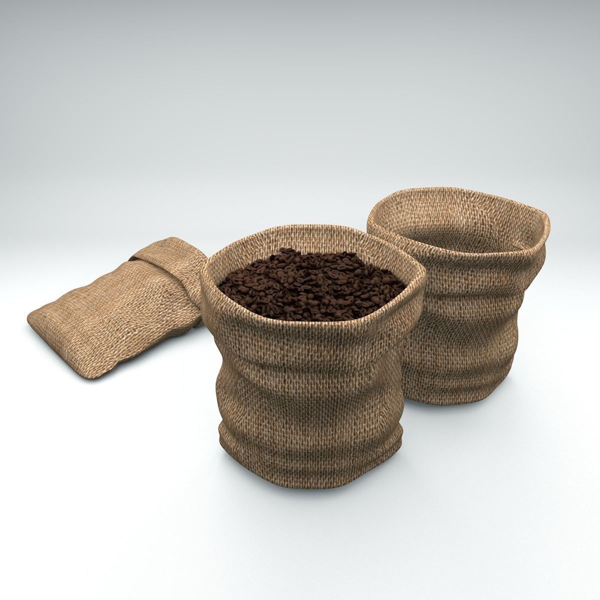Coffee Burlap Hessian Fabric Bag with Coffee Beans Low-poly 3D model_3