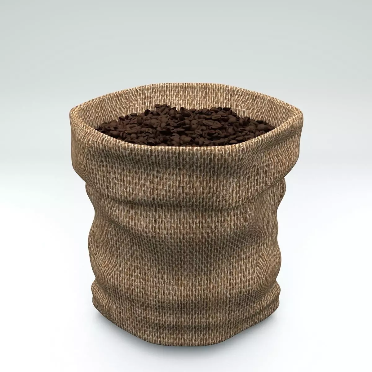 Coffee Burlap Hessian Fabric Bag with Coffee Beans Low-poly 3D model_0