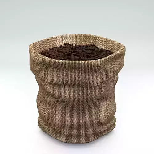 Coffee Burlap Hessian Fabric Bag with Coffee Beans Low-poly 3D model