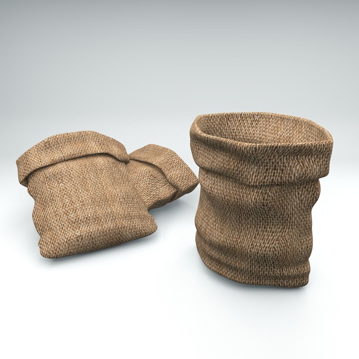 Coffee Burlap Hessian Fabric Bag with Coffee Beans Low-poly 3D model_2