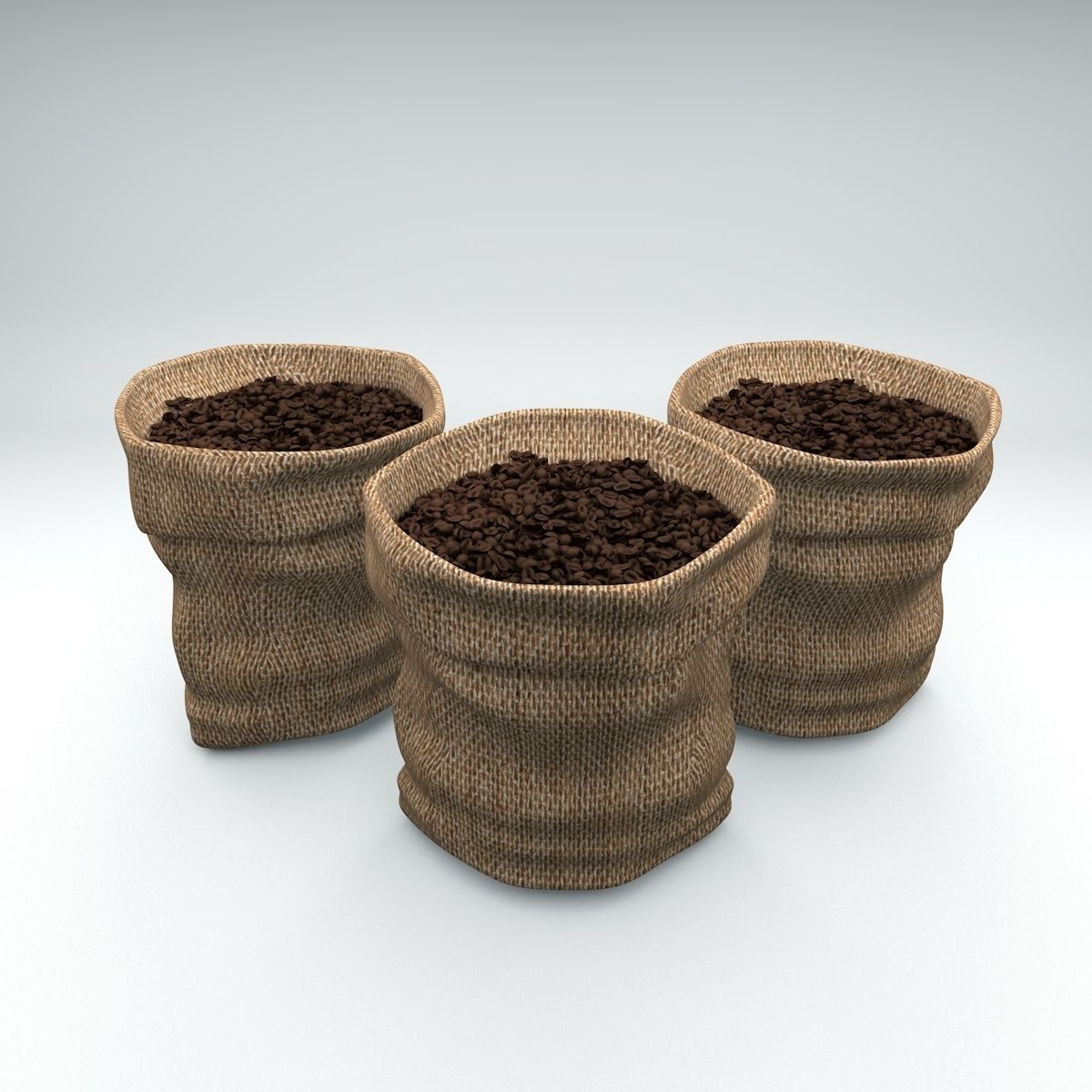 Coffee Burlap Hessian Fabric Bag with Coffee Beans Low-poly 3D model_1