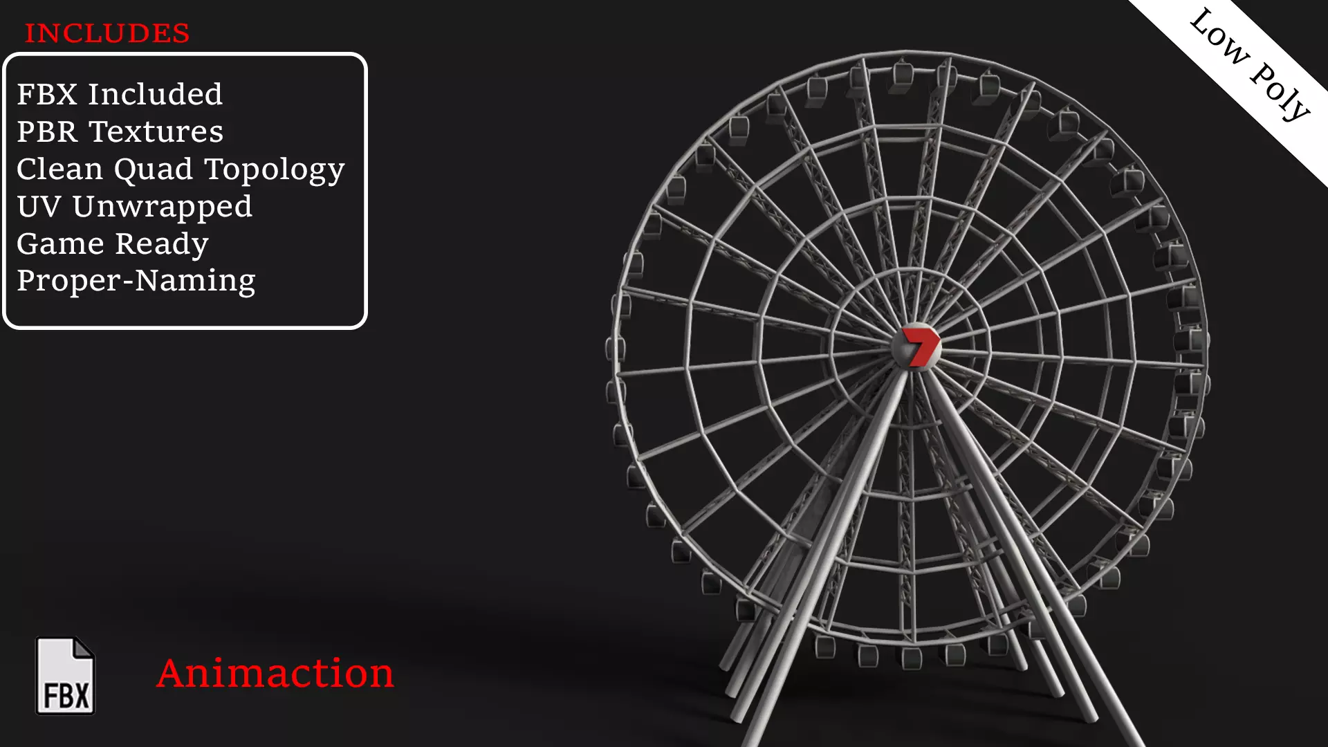 Animated Ferris Wheel 3D Model Game Ready PBR Asset Low-poly 3D model