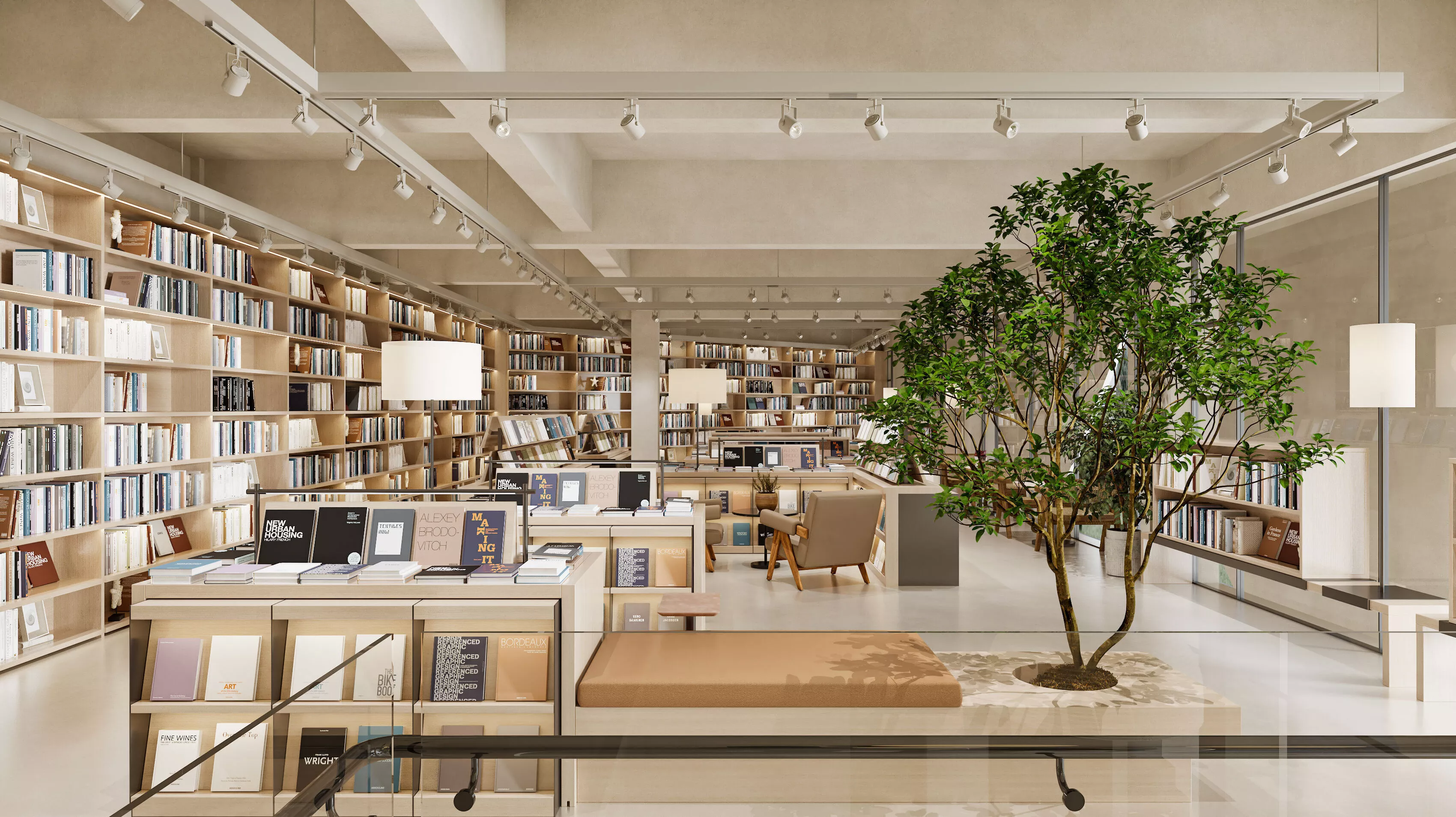 Modern commercial bookstore - interior design of library 3D model
