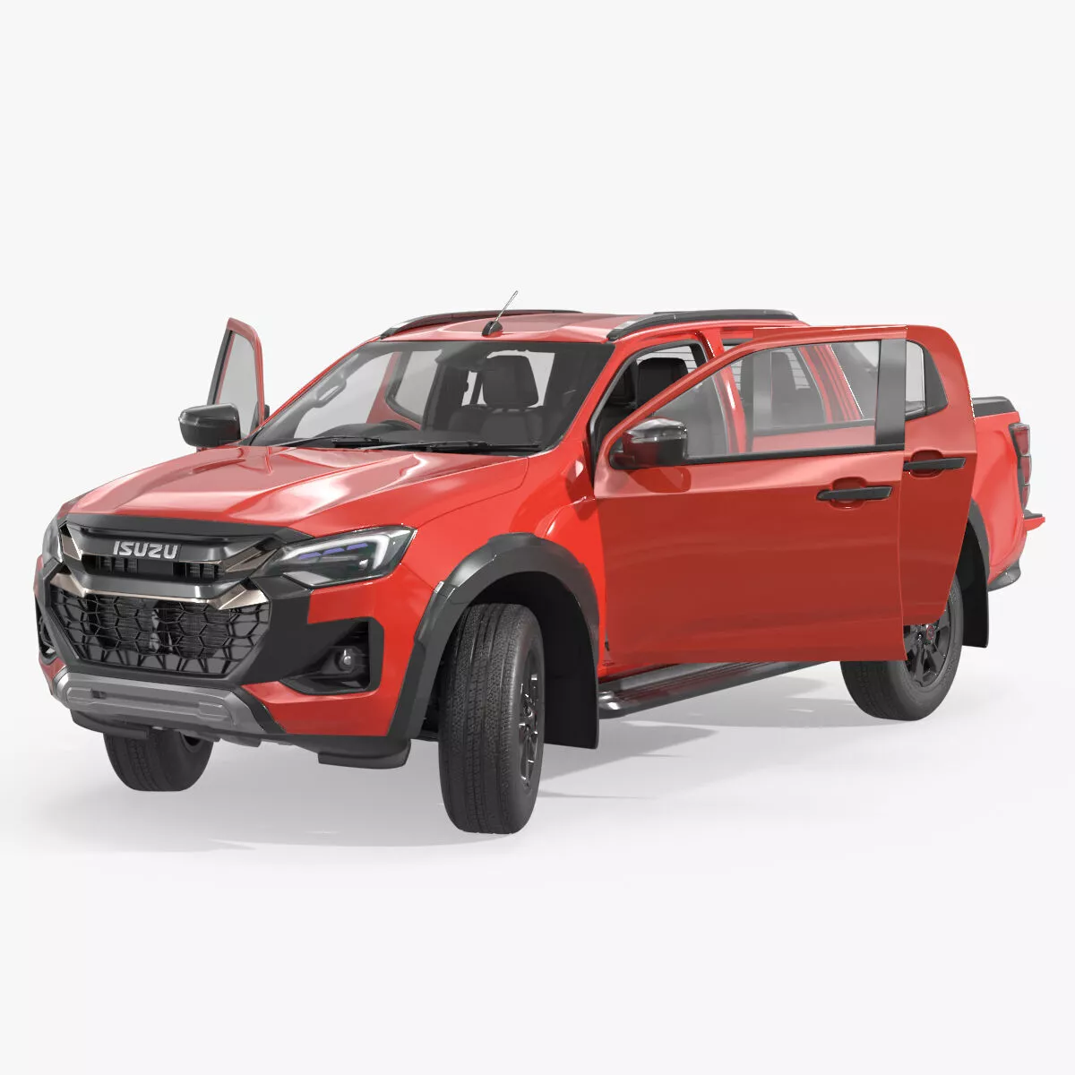 Isuzu D-MAX Double Cab Right-Hand Drive Red Rigged 3D model