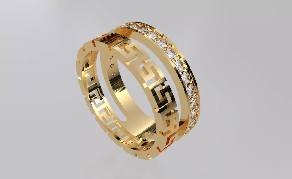 Modern Greek Key Diamond Eternity Band Ring 3D print model