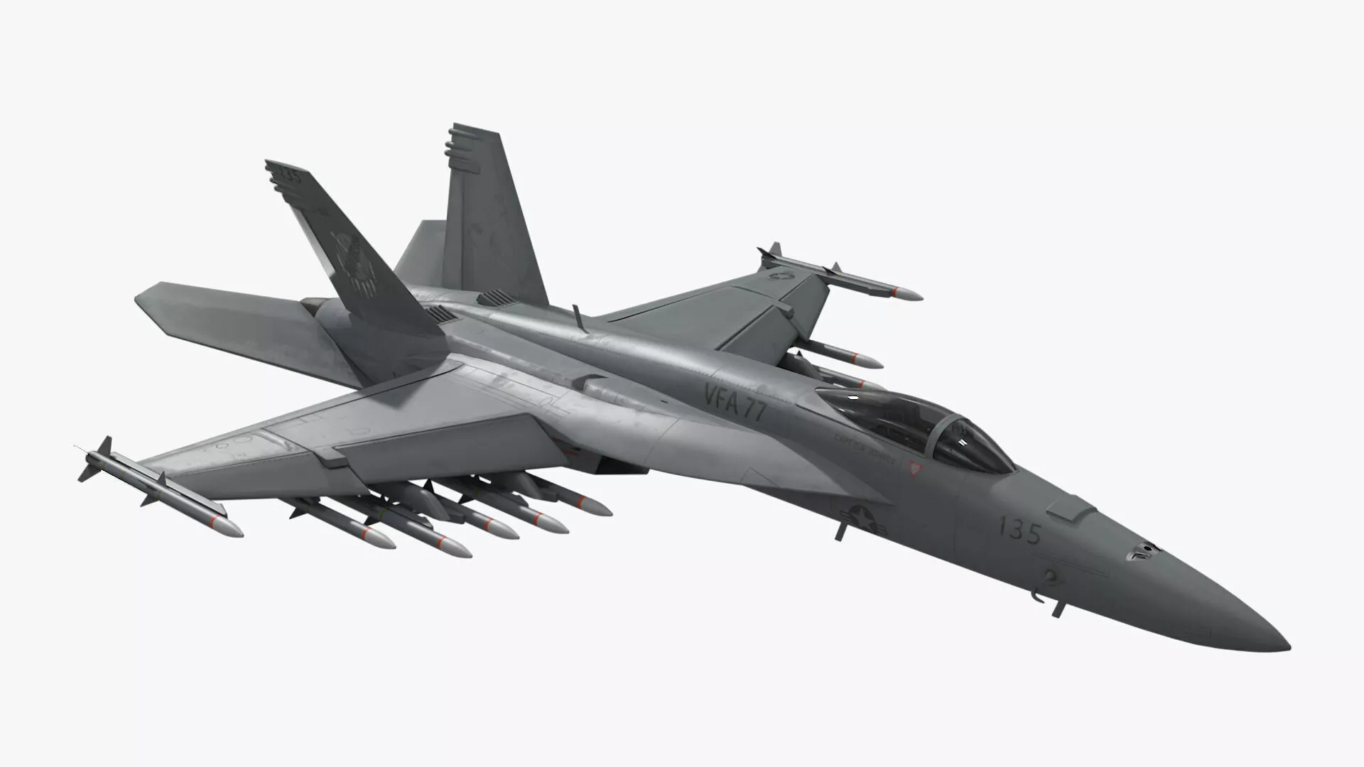 FA-18E Super Hornet with Weapons Rigged 3D model