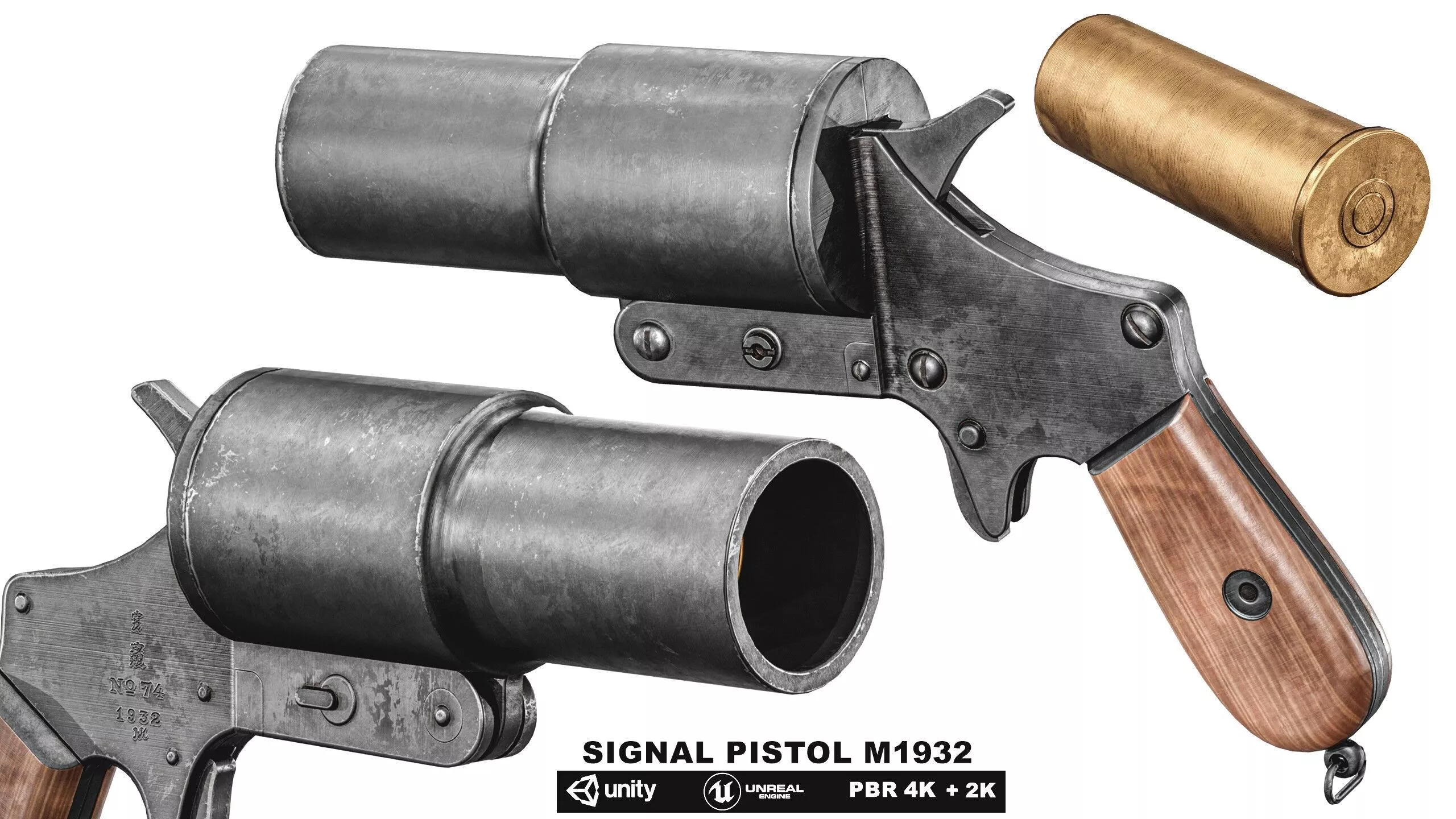 Signal Pistol M1932 Low-poly 3D model