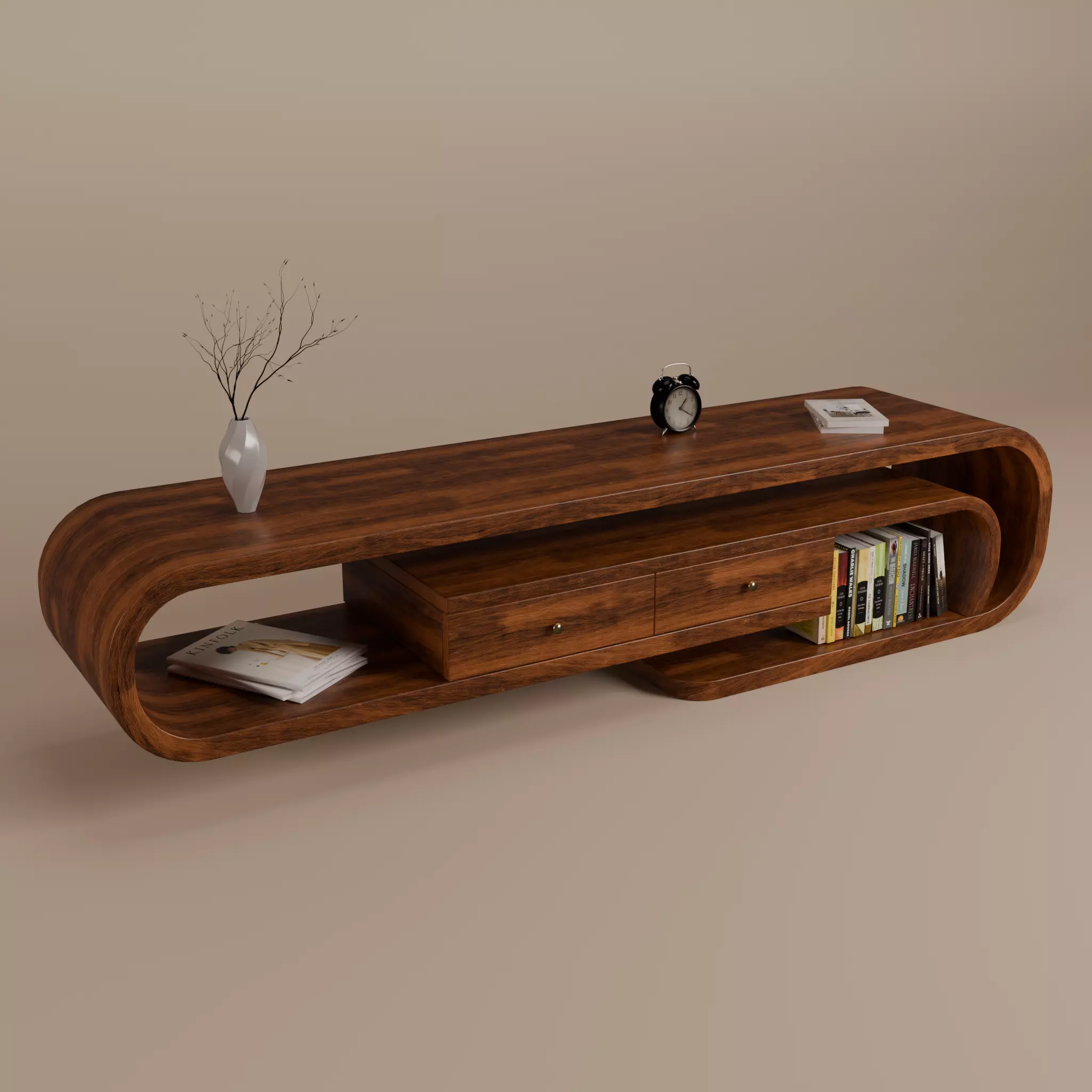 Mid Century Modern Curved Media Console Low-poly 3D model