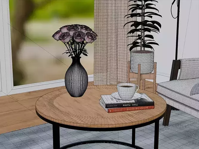 Interior living room scene 3D model 6