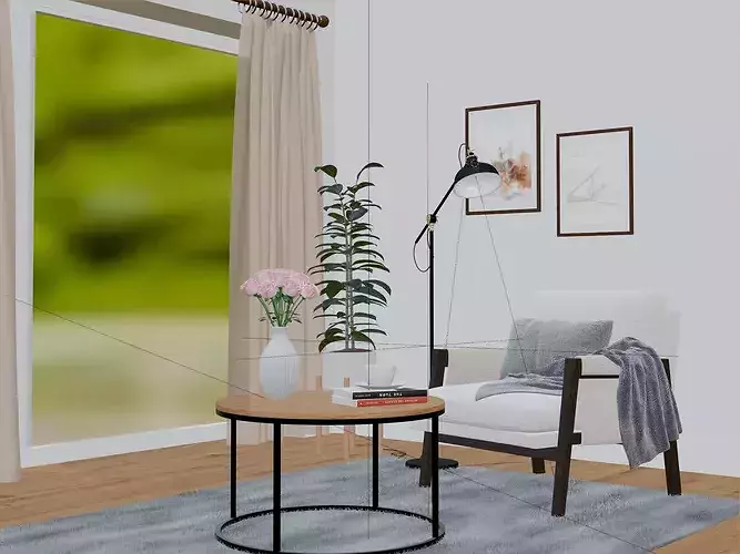 Interior living room scene 3D model 3