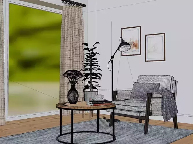 Interior living room scene 3D model 5