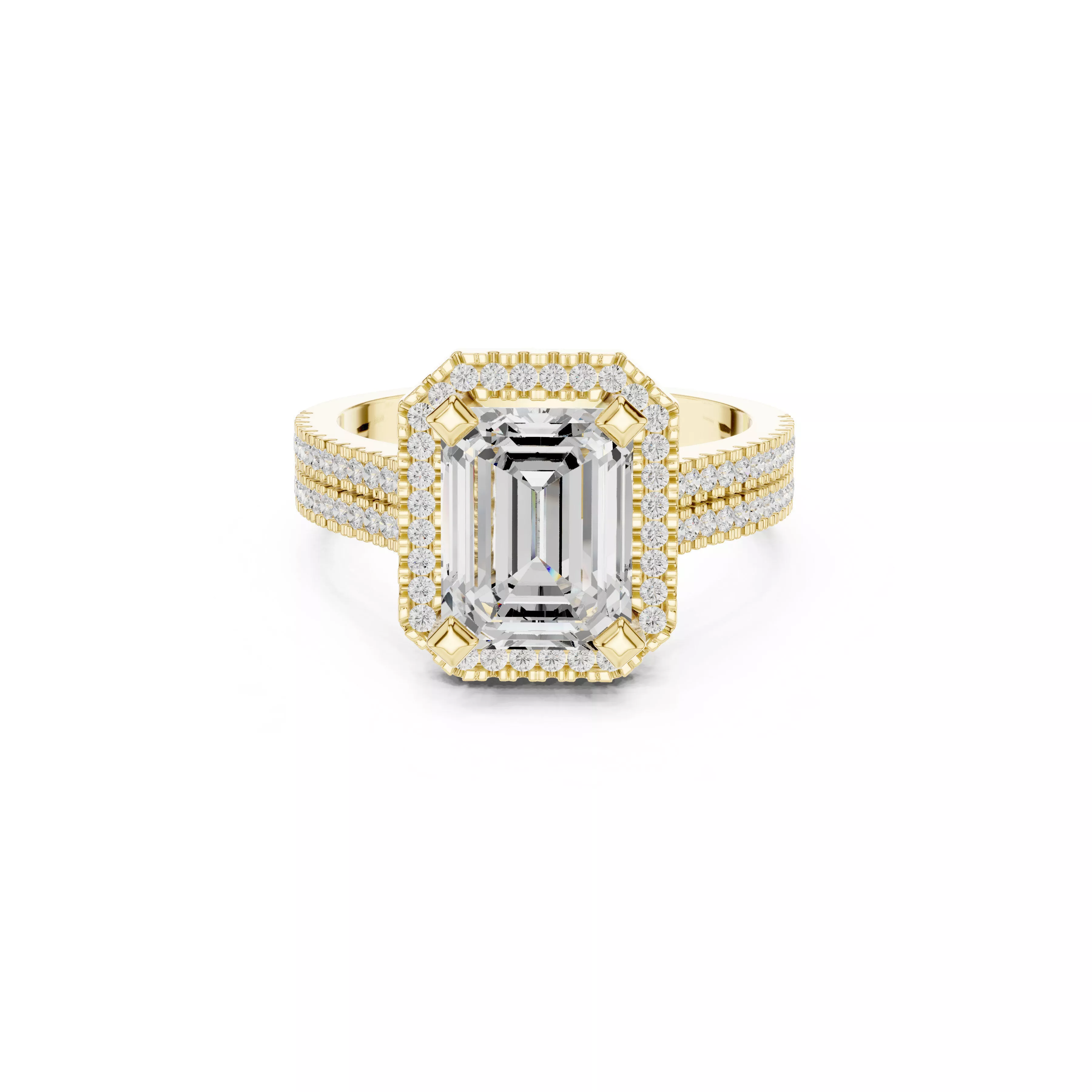 Emerald Cut Halo Split Shank Diamond Engagement Ring CAD 3D print model
