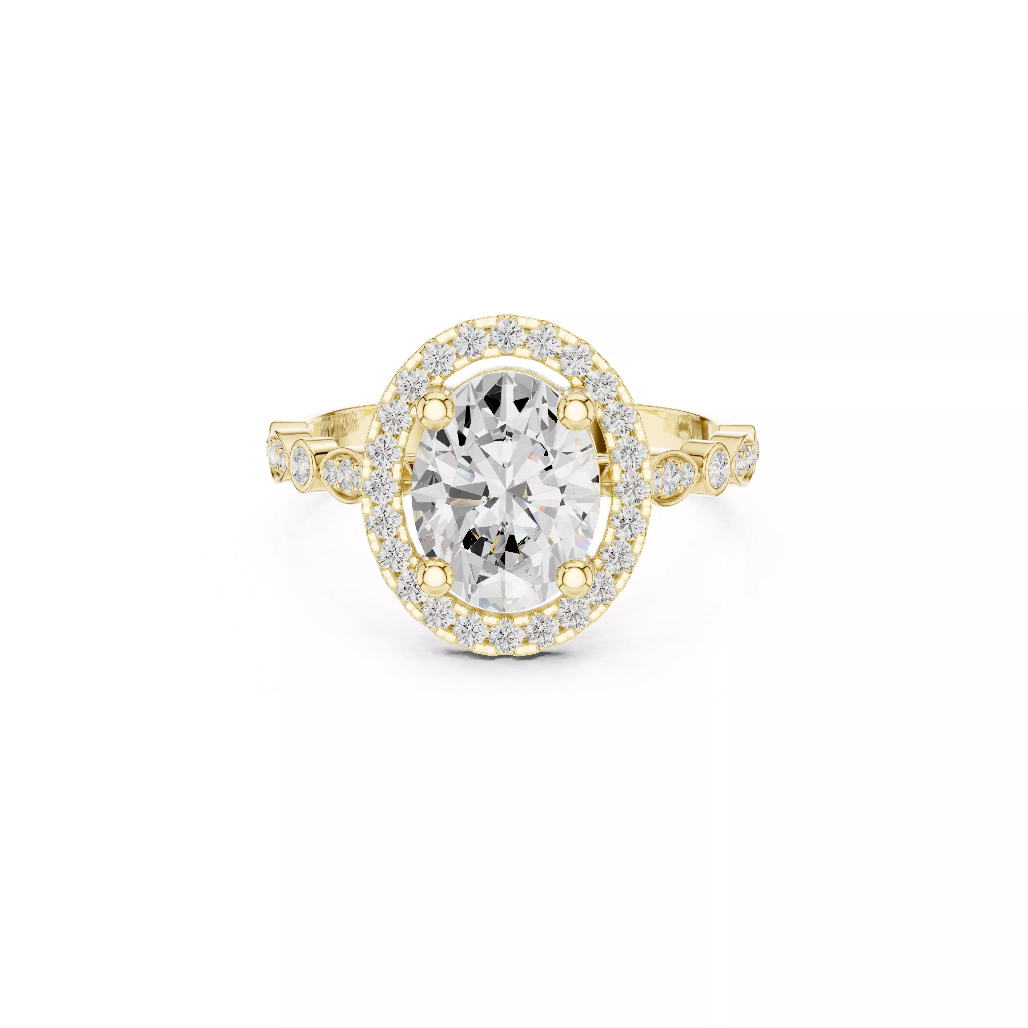Oval Halo Diamond Engagement Ring CAD 3D print model