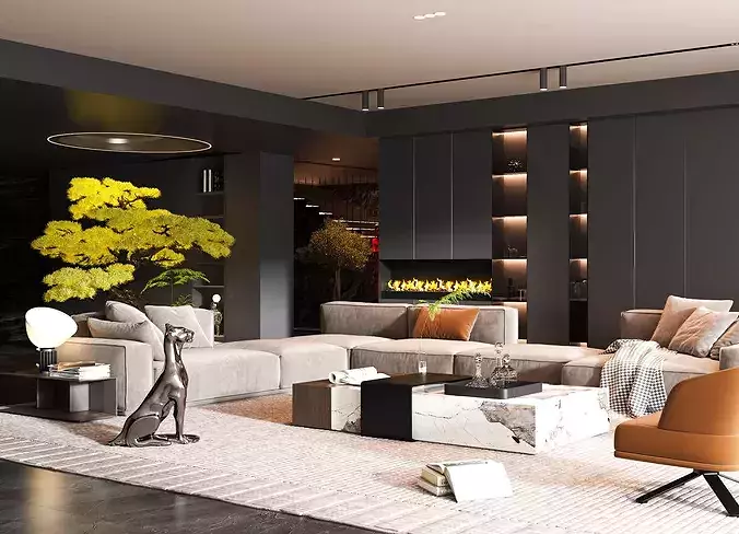 Interior design of modern living room 3D model 5
