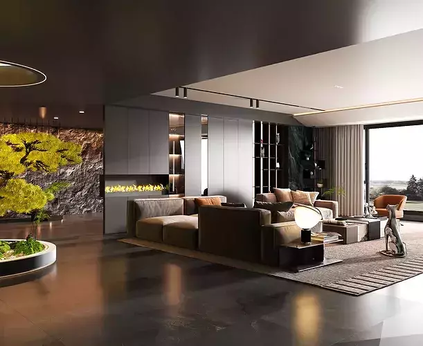 Interior design of modern living room 3D model 4