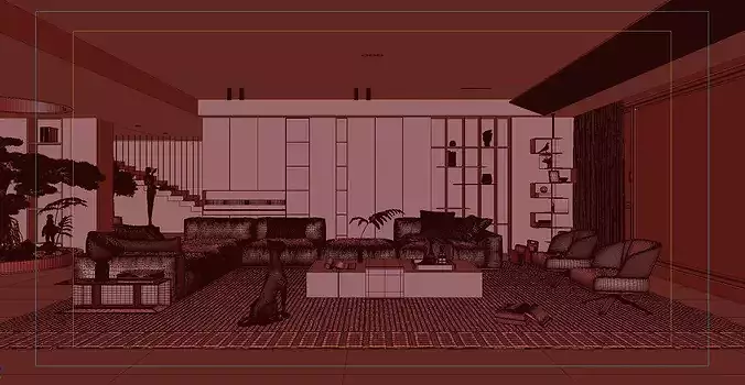 Interior design of modern living room 3D model 6