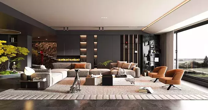 Interior design of modern living room 3D model